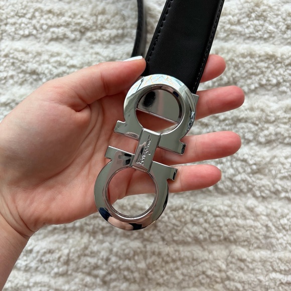 Black Leather Belt 46 inch with Silver Buckle - Picture 2 of 5